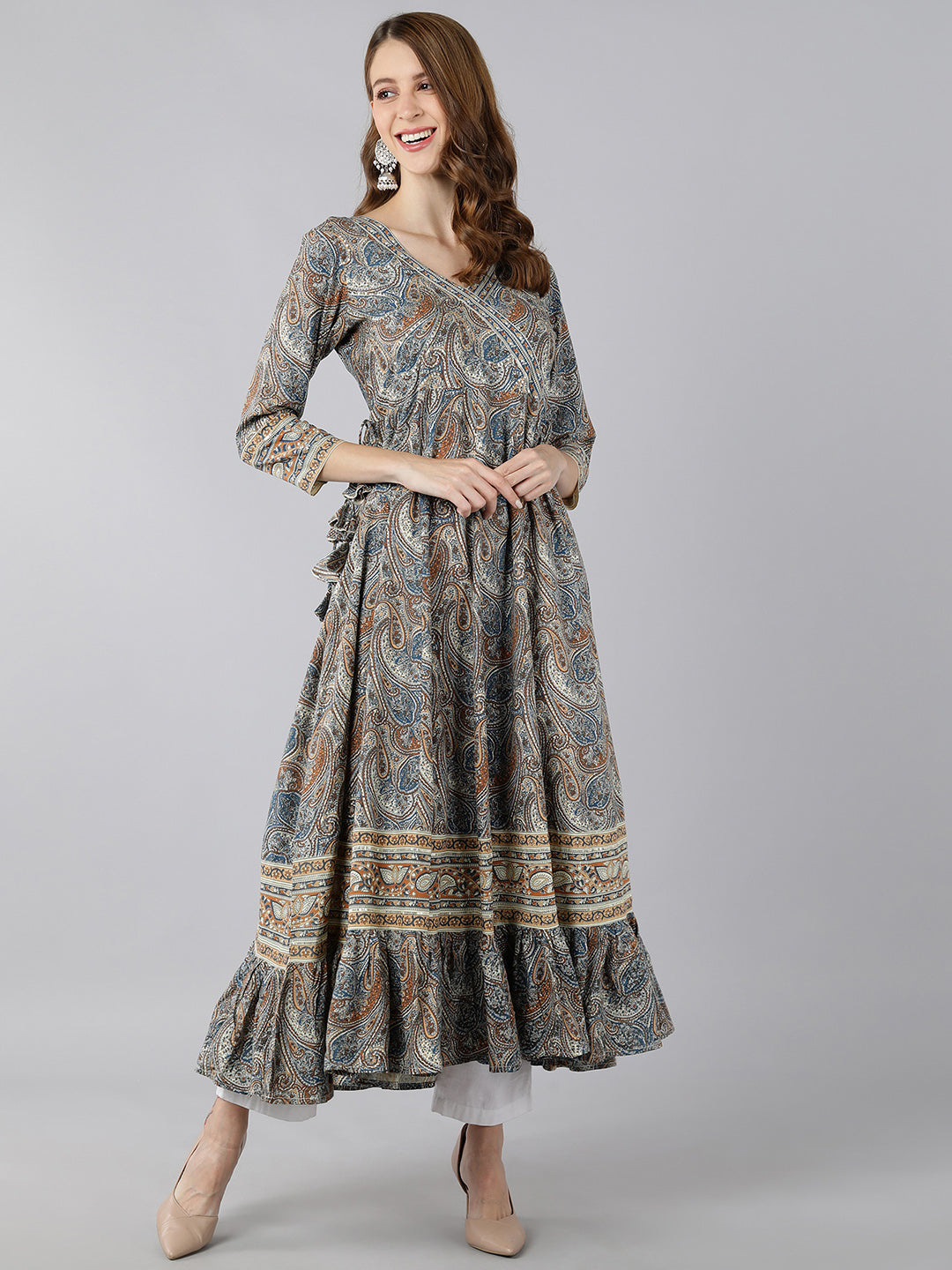 Rayon Printed Anarkali Kurta (Multicolour)