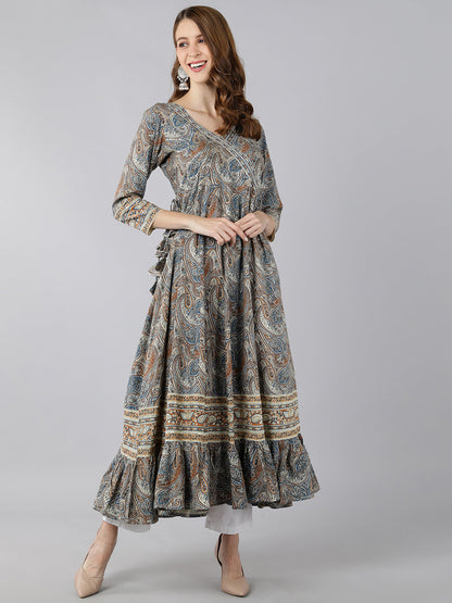 Rayon Printed Anarkali Kurta (Multicolour)