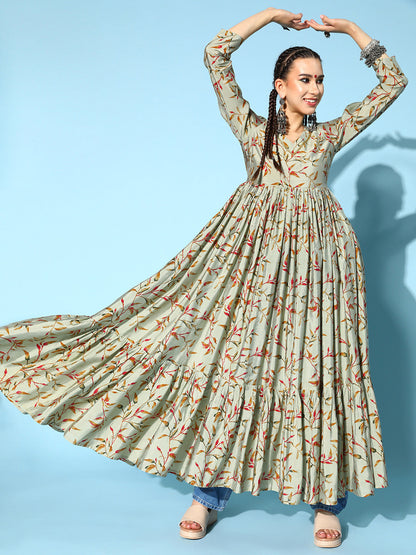 Modal Silk Printed Tiered Dress (Multicolour)