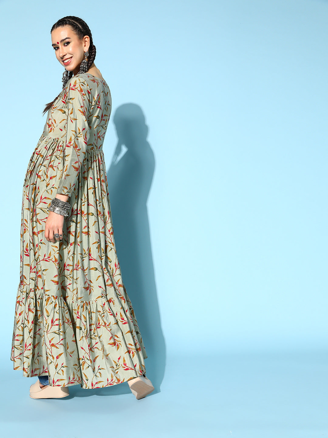 Modal Silk Printed Tiered Dress (Multicolour)