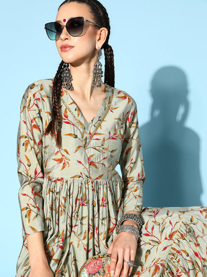 Modal Silk Printed Tiered Dress (Multicolour)