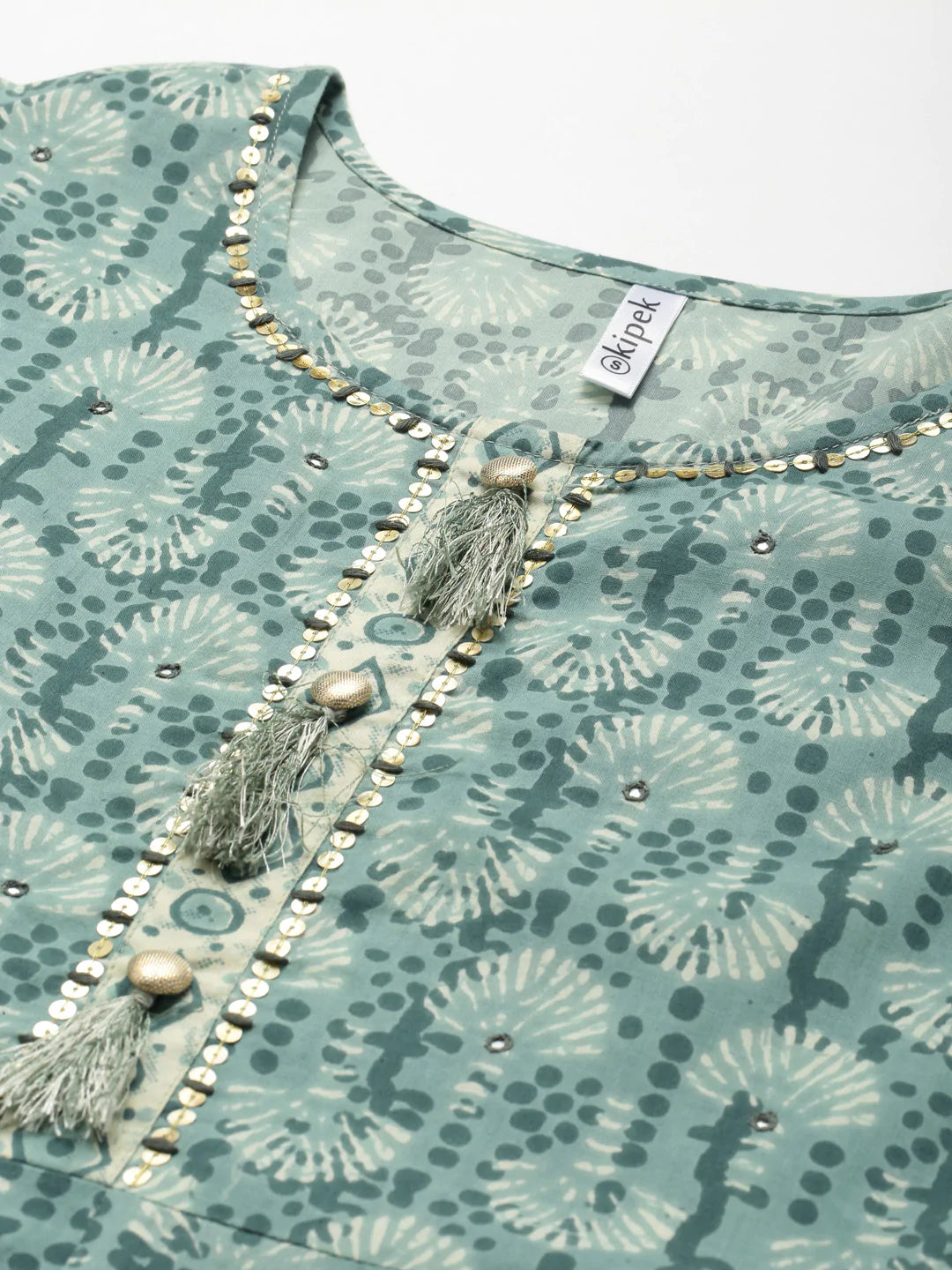 Cotton Mix Print Flared Kurta (Sky Blue)