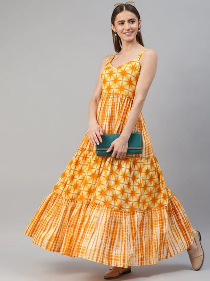 Cotton Tie Die Flared Kurta (Yellow)