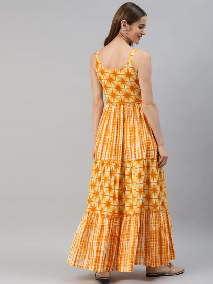 Cotton Tie Die Flared Kurta (Yellow)