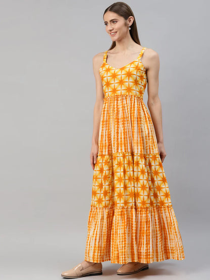 Cotton Tie Die Flared Kurta (Yellow)