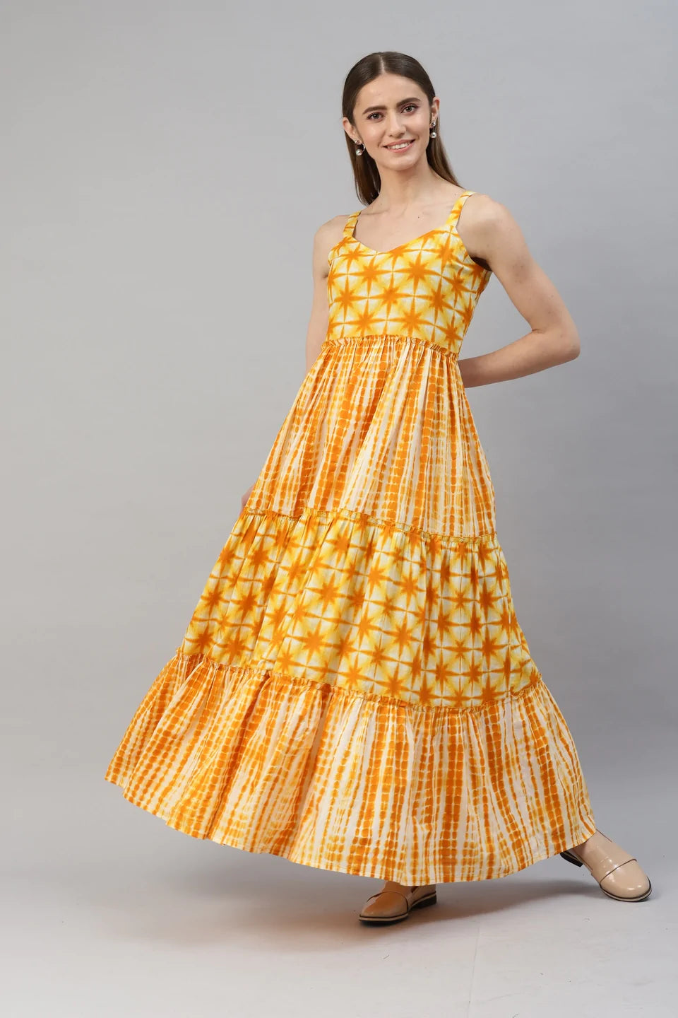 Cotton Tie Die Flared Kurta (Yellow)