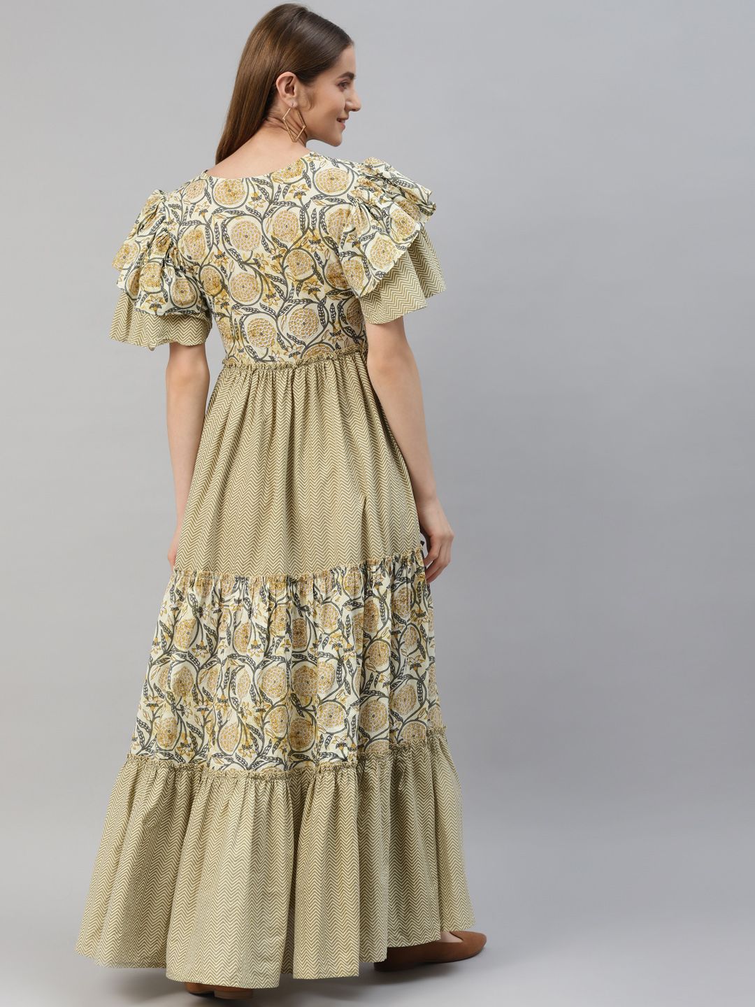 Cotton Printed Flared Kurta (Cream)