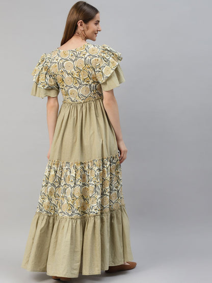 Cotton Printed Flared Kurta (Cream)