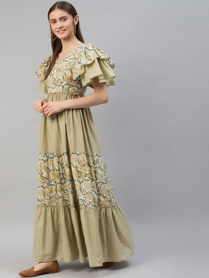 Cotton Printed Flared Kurta (Cream)