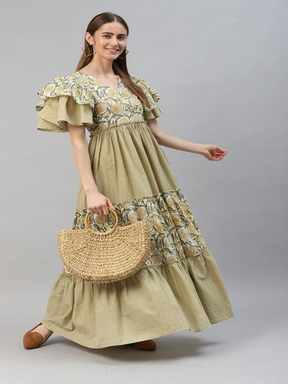 Cotton Printed Flared Kurta (Cream)