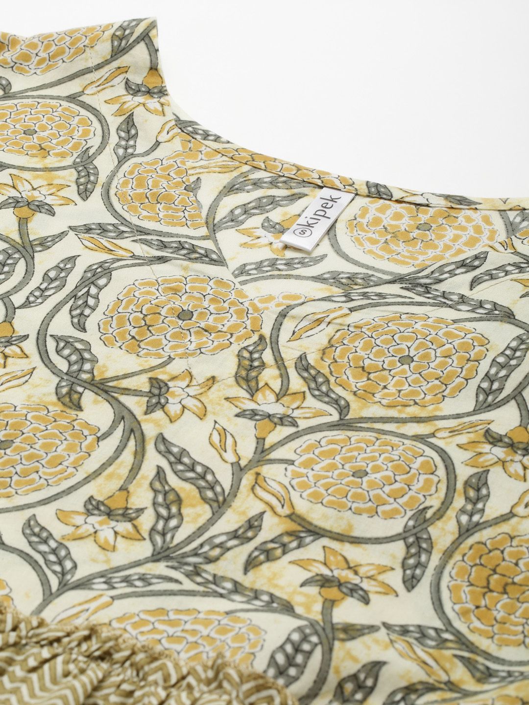 Cotton Printed Flared Kurta (Cream)