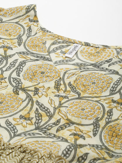 Cotton Printed Flared Kurta (Cream)