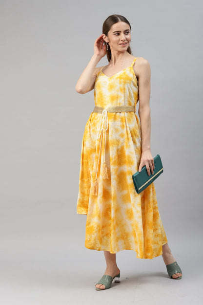 Cotton Tie Die Flared Kurta (Yellow)