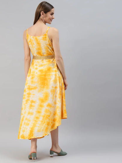 Cotton Tie Die Flared Kurta (Yellow)