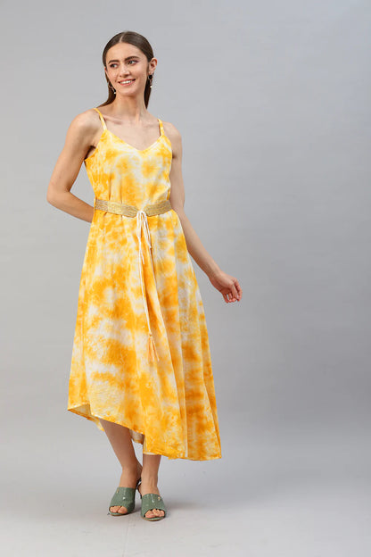 Cotton Tie Die Flared Kurta (Yellow)