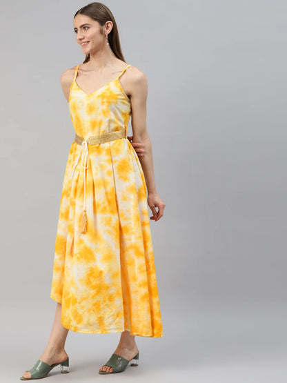 Cotton Tie Die Flared Kurta (Yellow)