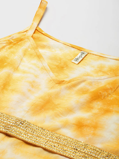 Cotton Tie Die Flared Kurta (Yellow)