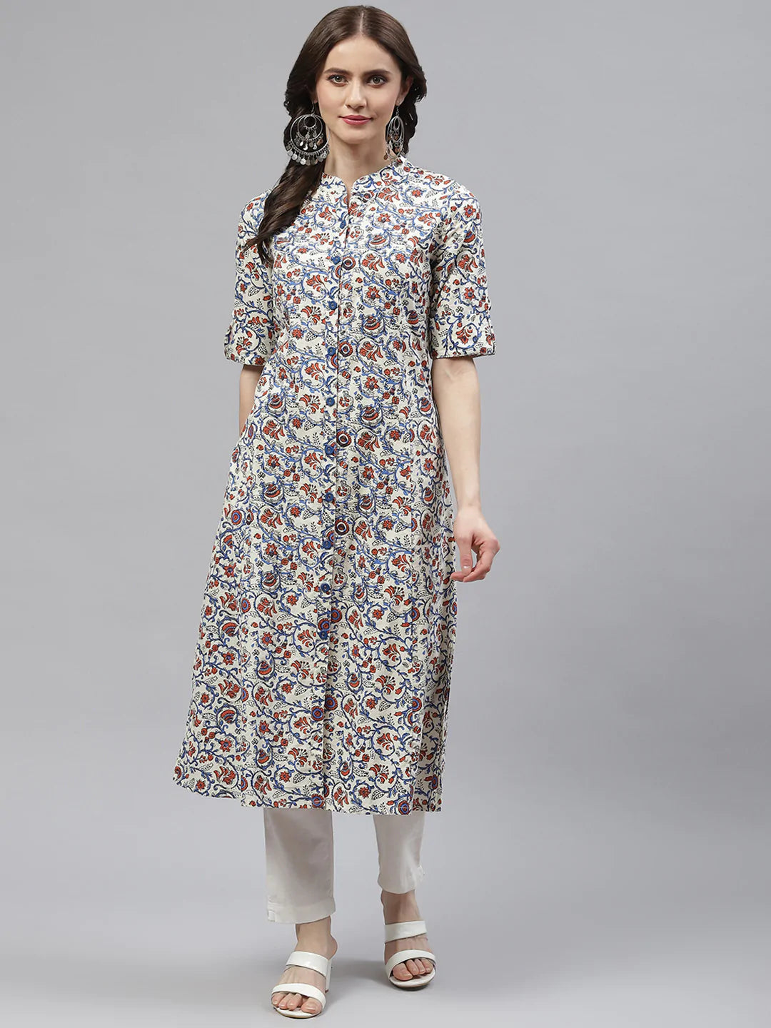 Cotton A-line Kurta (White)