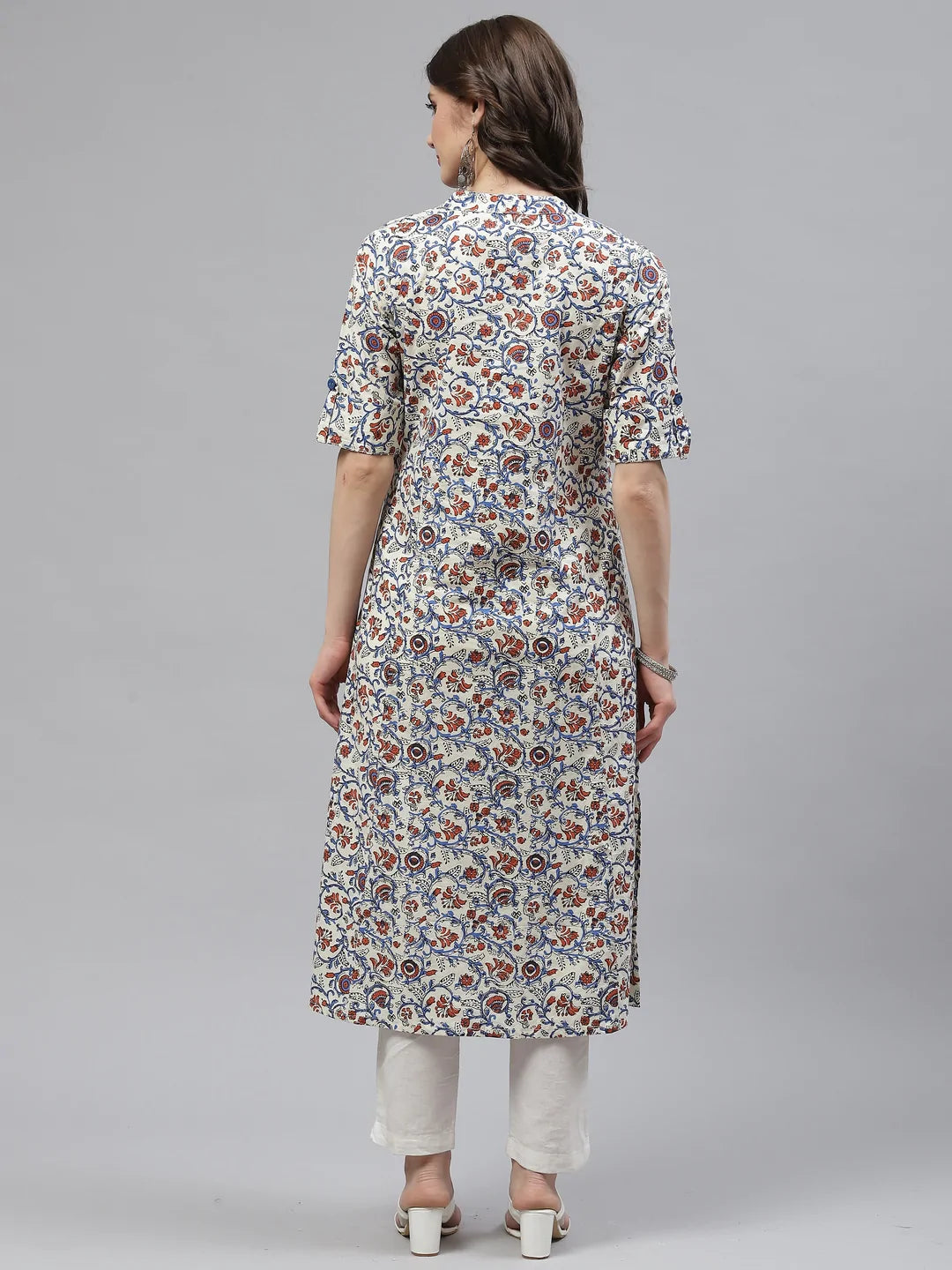 Cotton A-line Kurta (White)