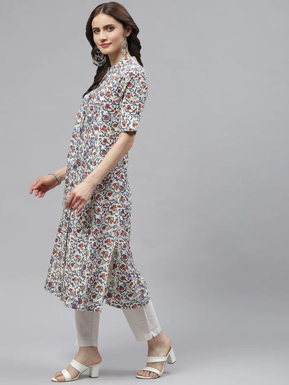 Cotton A-line Kurta (White)