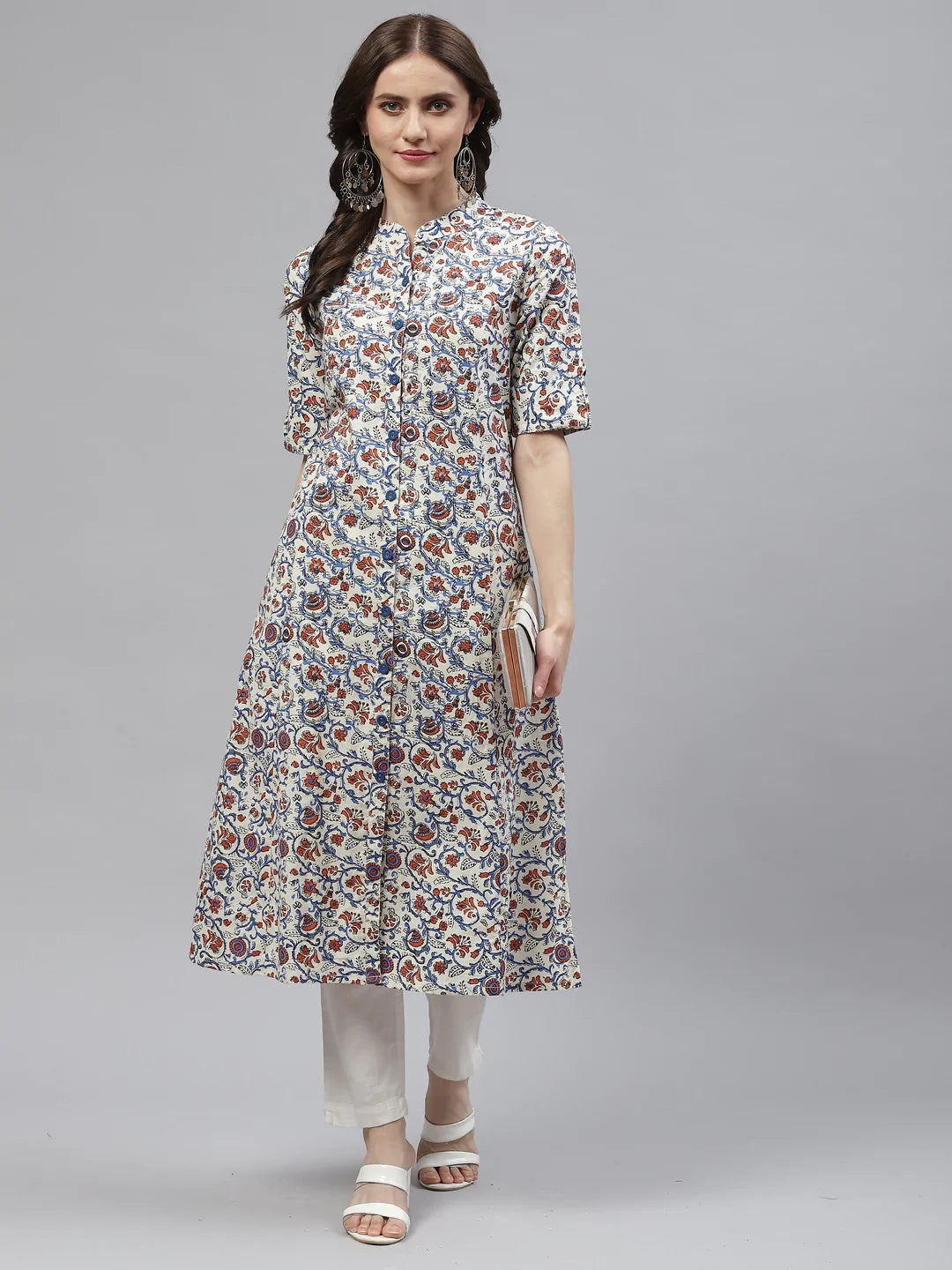 Cotton A-line Kurta (White)