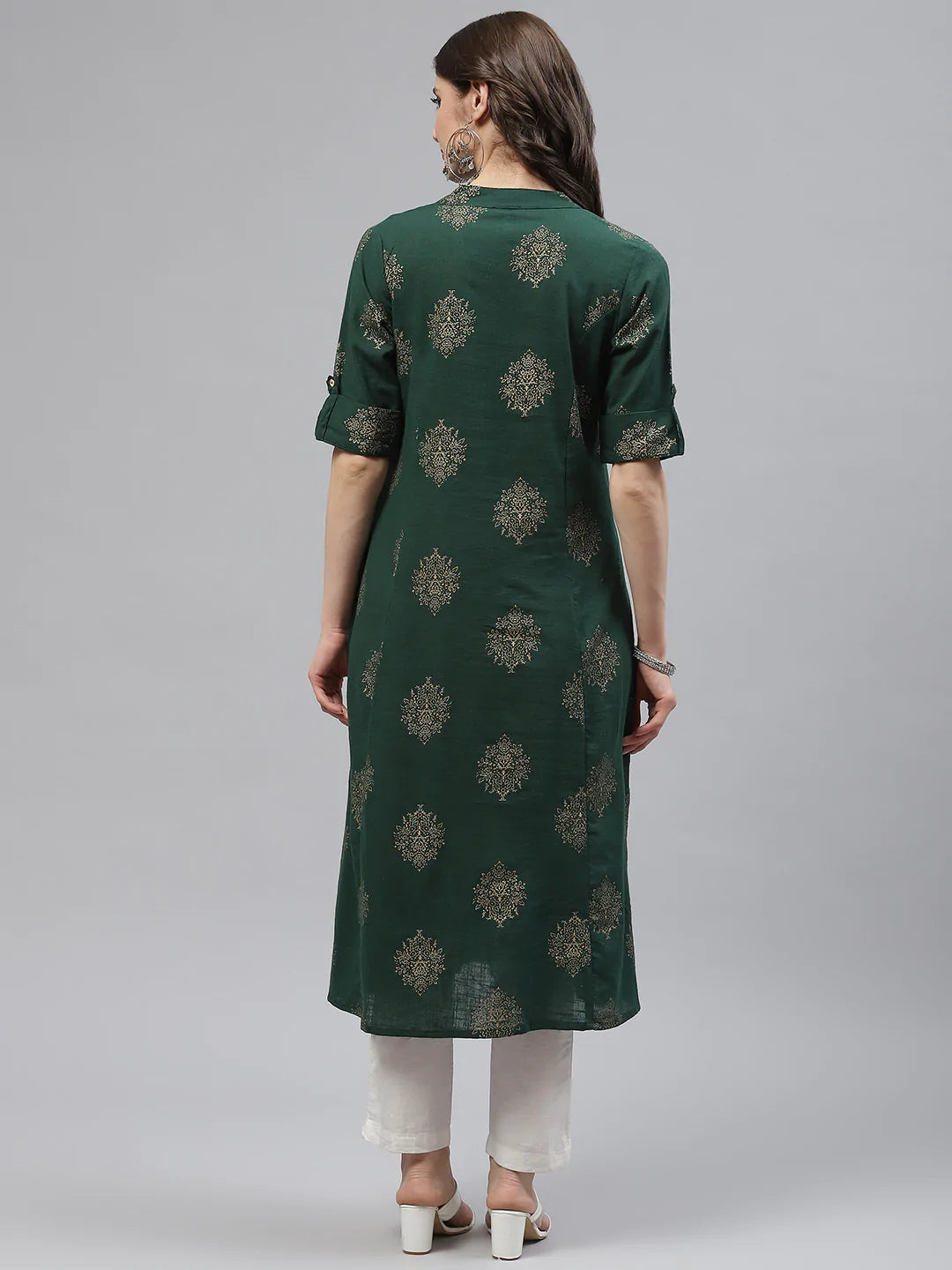 Cotton A-line Kurta (Dark Green)