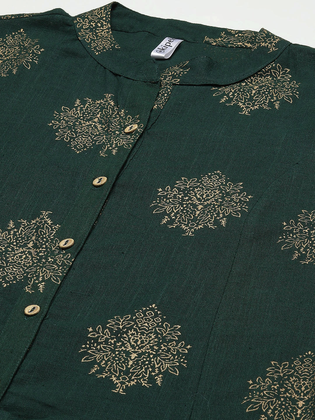 Cotton A-line Kurta (Dark Green)