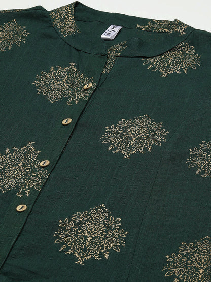 Cotton A-line Kurta (Dark Green)