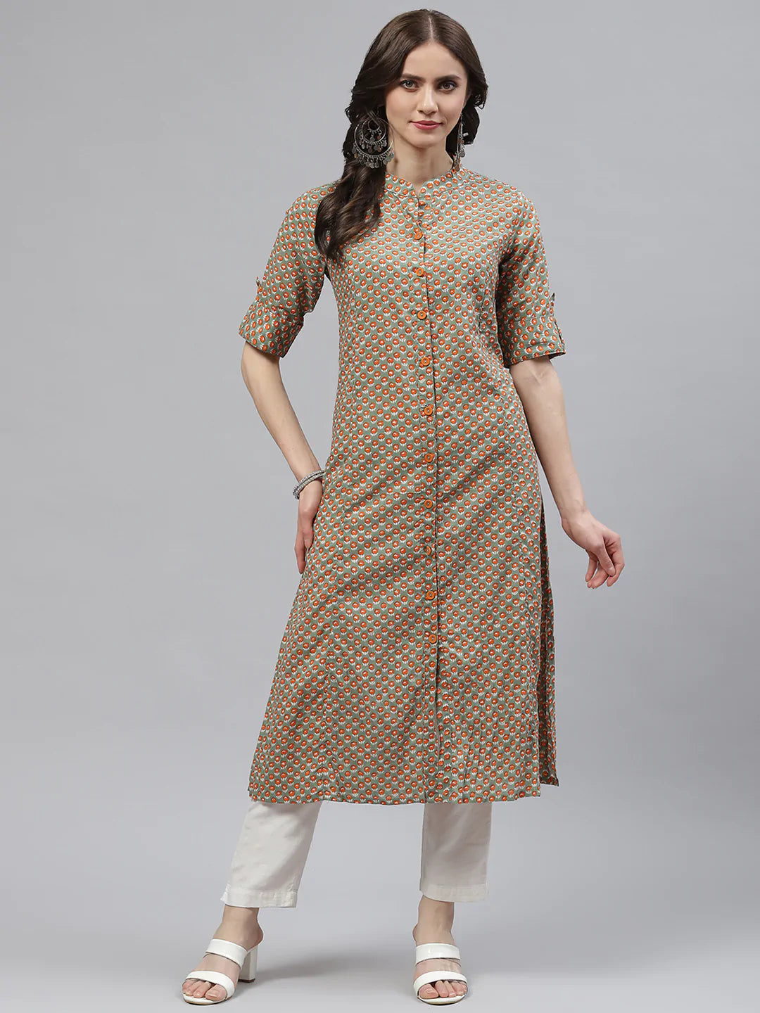 Cotton A-line Kurta (Light Green)