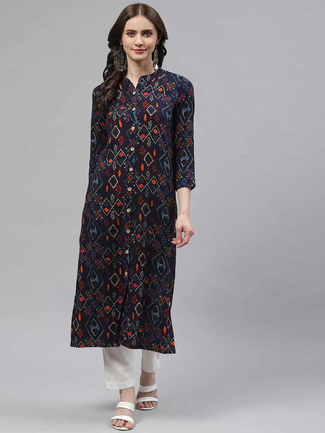 Rayon Straight Kurta (Navy Blue)