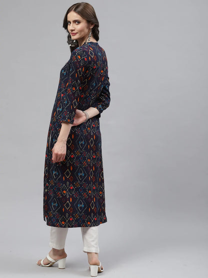 Rayon Straight Kurta (Navy Blue)