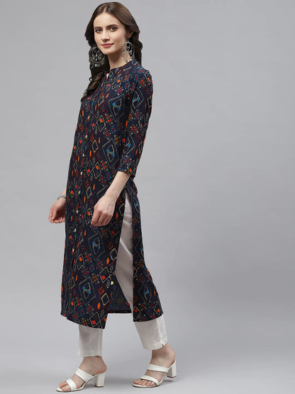 Rayon Straight Kurta (Navy Blue)