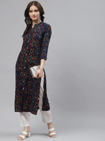 Rayon Straight Kurta (Navy Blue)
