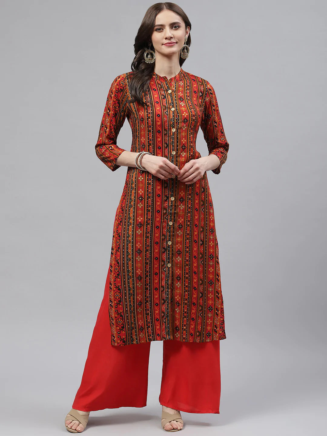 Rayon Straight Kurta (Orange)