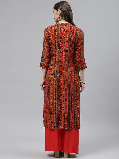 Rayon Straight Kurta (Orange)