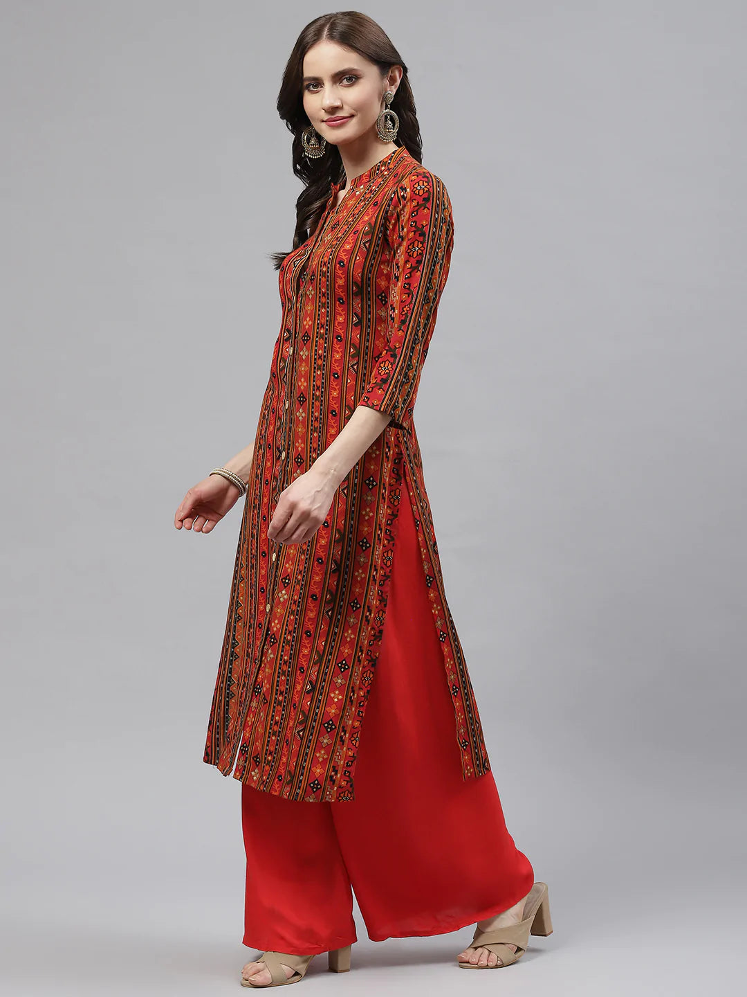 Rayon Straight Kurta (Orange)