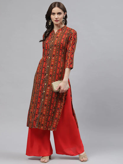Rayon Straight Kurta (Orange)