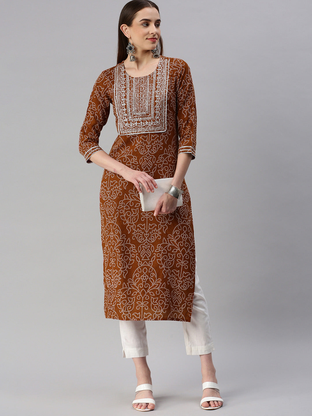 Rayon Bandhani Print Straight Kurta