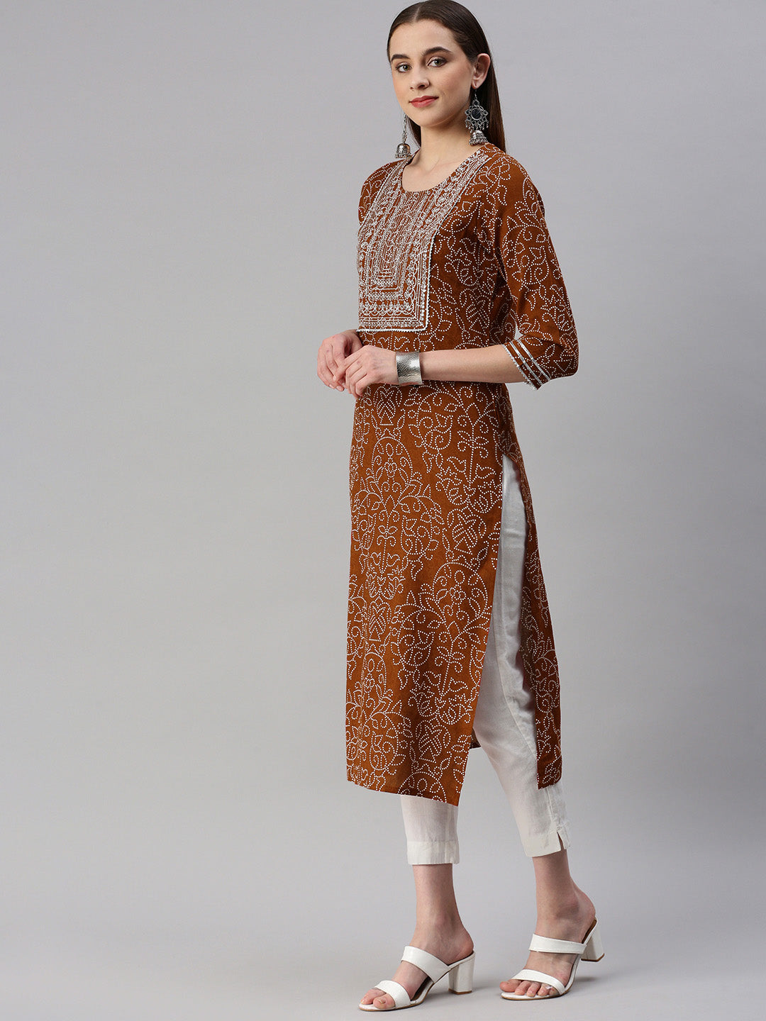 Rayon Bandhani Print Straight Kurta