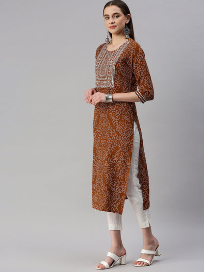 Rayon Bandhani Print Straight Kurta
