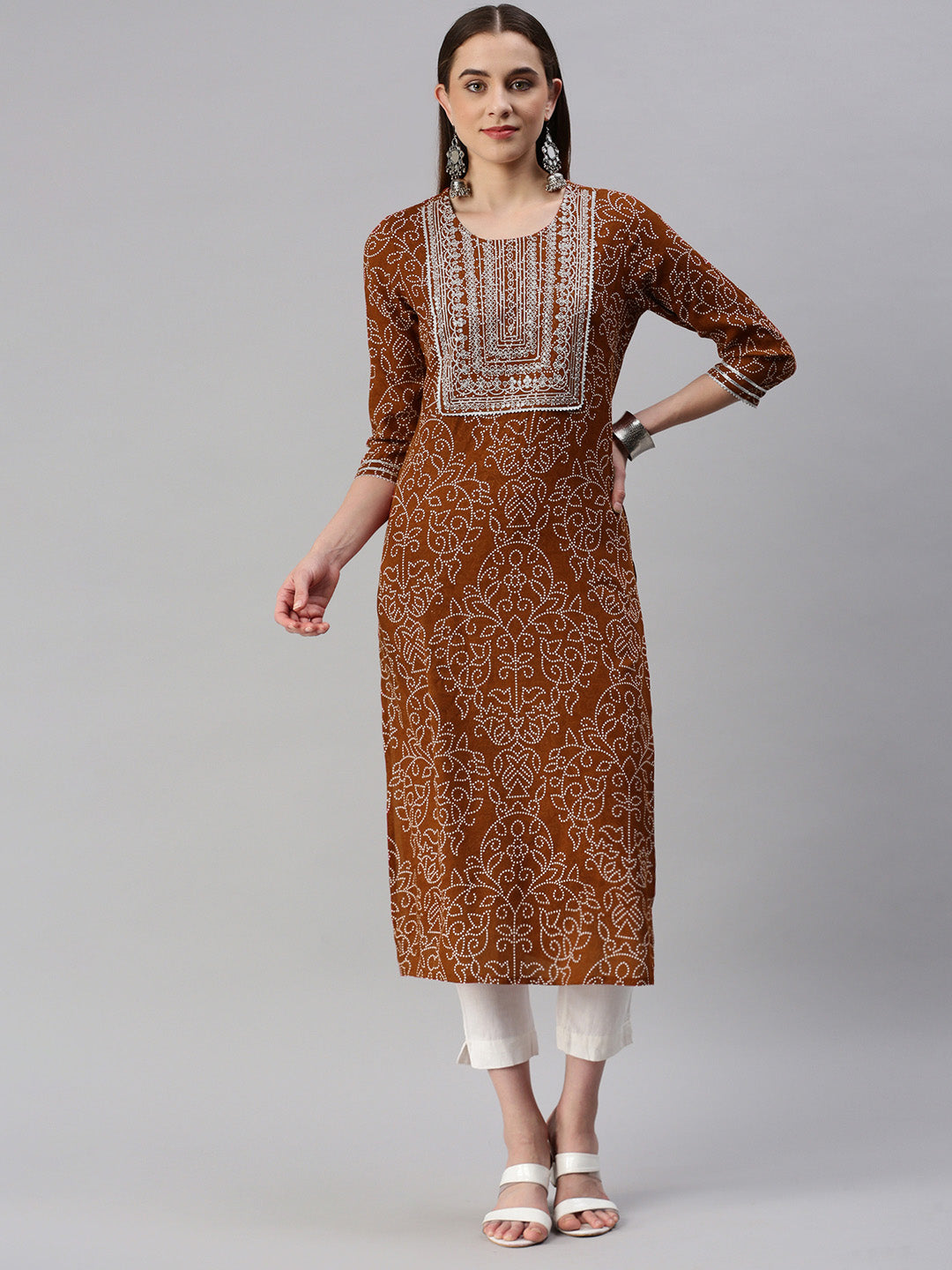 Rayon Bandhani Print Straight Kurta