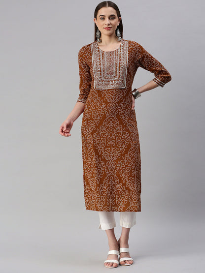 Rayon Bandhani Print Straight Kurta