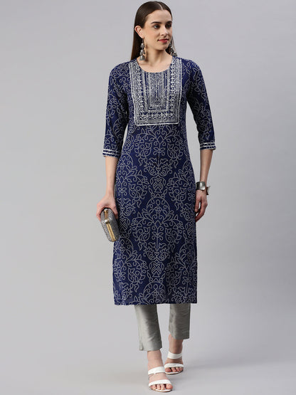 Rayon Bandhani Print Straight Kurta