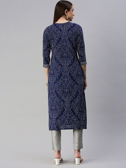Rayon Bandhani Print Straight Kurta