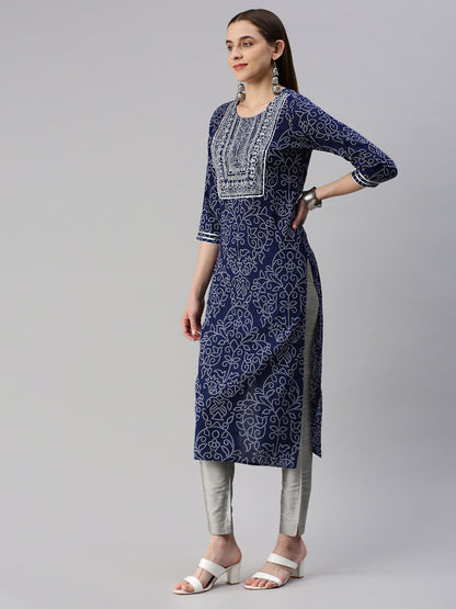 Rayon Bandhani Print Straight Kurta