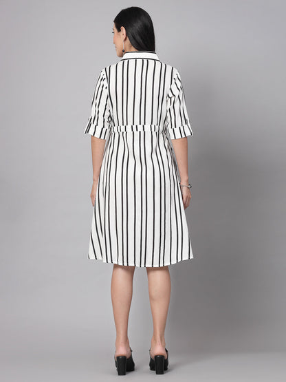 3/4 sleeves & Shirt CollorRayon Stripes Print Dress