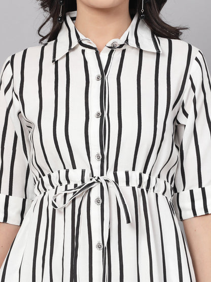3/4 sleeves & Shirt CollorRayon Stripes Print Dress
