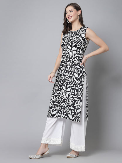 Sleeveless & Round NeckRayon Foral Print Kurta