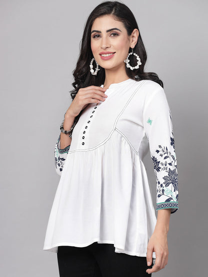 3/4 sleeves & Keyhole NeckRayon Self desgin Tops