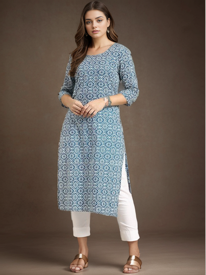 Cotton Printed Straight Kurta
